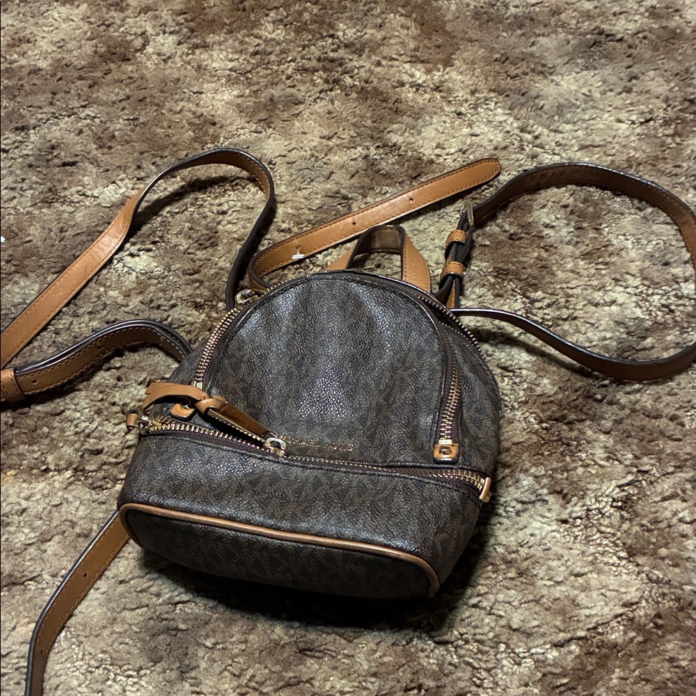 New Mk Brown Patterned Mini Backpack - image 1